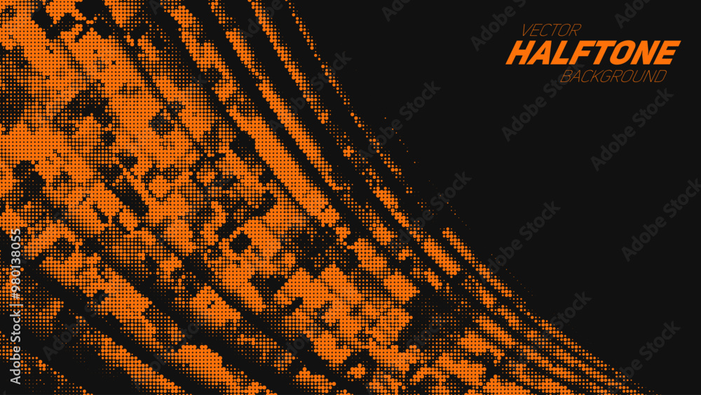 Poster abstract vector torn orange halftone corner wave. scrathed dotted texture element.