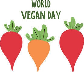 Vector set of three colorful beetroots for World Vegan Day designs