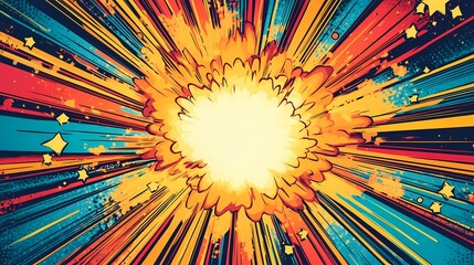 Fototapeta premium Abstract Comic Book Explosion with Radial Lines and Stars