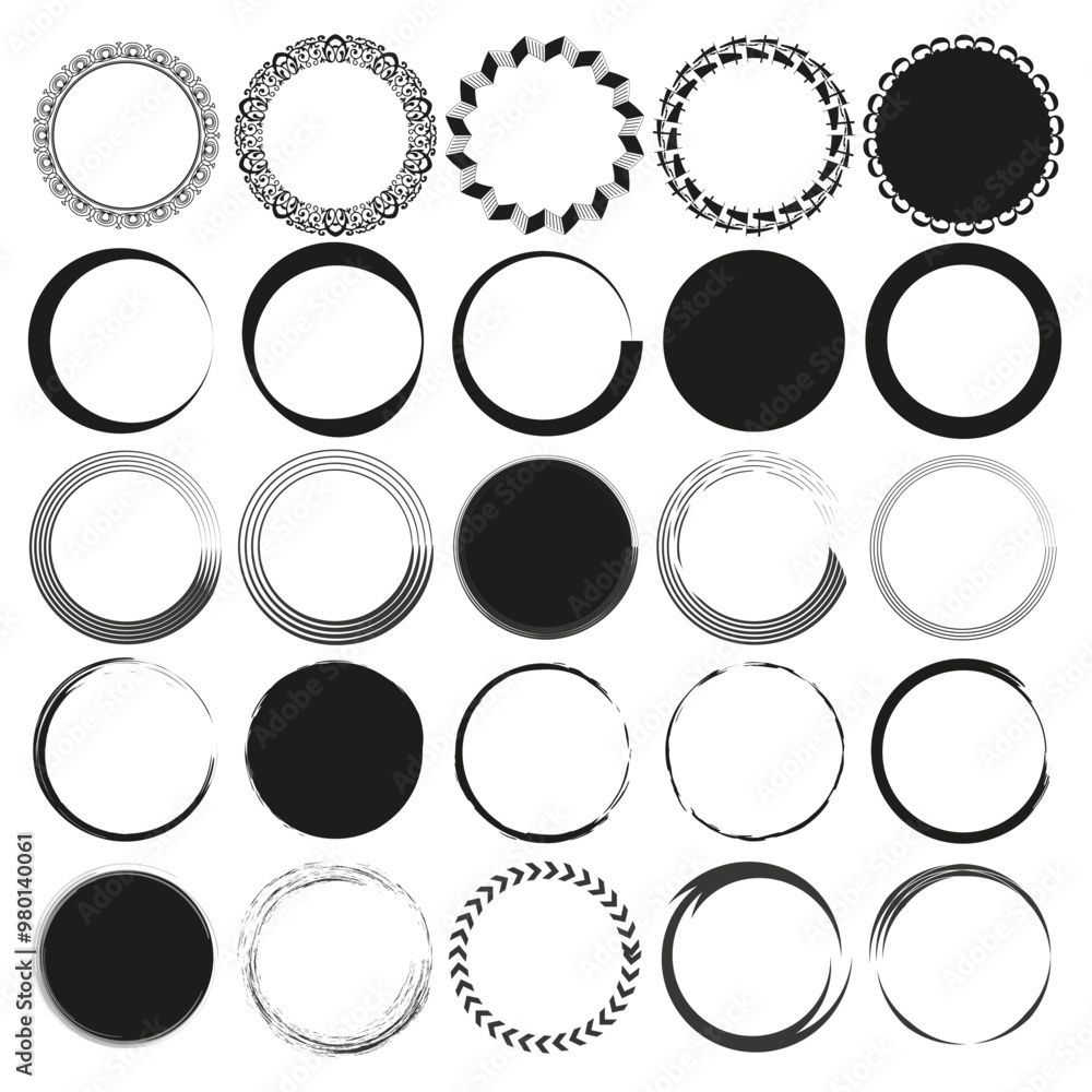 Poster round frames collection. decorative circle elements. circular frame set. geometric border designs.