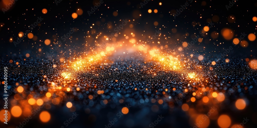 Poster glowing patterns of light and sparkling dust in dark background for abstract art designs