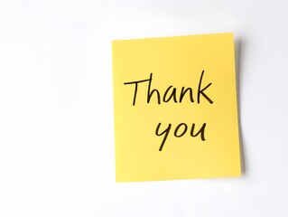 A yellow sticky note with the words "Thank you" written on it in black marker, isolated against a white background.