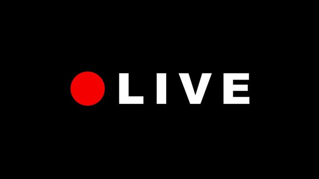 Red Live Stream Button, Sign Animation with live Text Blinking Live Button Symbol for Broadcasting, Streaming, and Online Stream with Alpha channel, Suitable for TV Shows, and social  Live