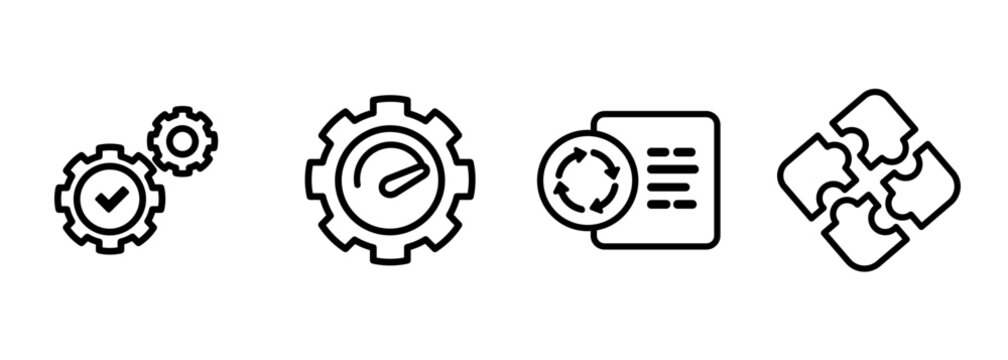 Functional stress test regression and compatibility software testing icon set outline line black in white