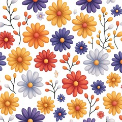 Obraz premium A colorful floral pattern featuring vibrant flowers and delicate branches, perfect for spring-themed designs.