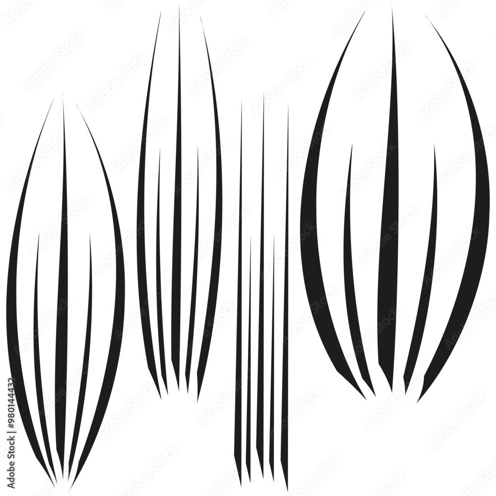 Poster sharp abstract shapes. black vertical spikes. symmetrical curved forms. vector graphic.