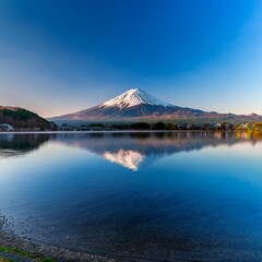 Sacred Mount Fuji Reflected in the Calm Waters of Lake Kawaguchi
