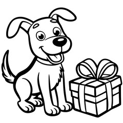 Fototapeta premium dog with gift box, generative AI