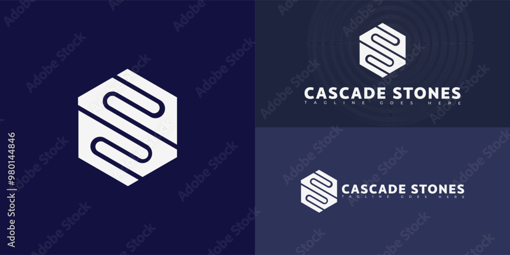 Poster modern hexagon vector initial letter cs or sc logo in white color isolated on black background color