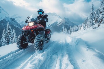 Winter atvs riding on snowy mountains  thrilling adventures in the snowy landscape