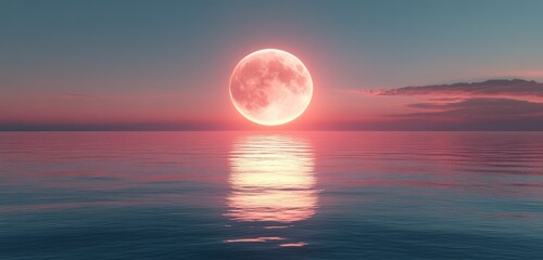 Pink Moon Reflecting in a Calm Sea