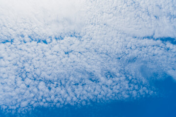 Obraz premium blue sky with a clouds. Clear blue sky panoramic background with small white clouds. Partly cloudy. White fluffy clouds in the blue sky.