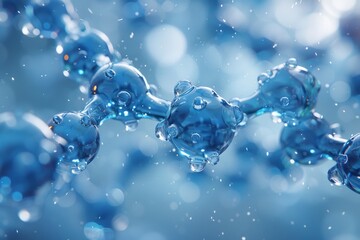 Scientific background featuring hydrogen molecules in liquid form with a blue texture design