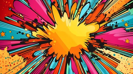 Abstract Comic Book Style Explosion with Bright Colors and Stars