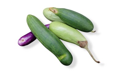 Cucumber and eggplant vegetables on a white background. cucumber and eggplant vegetables
