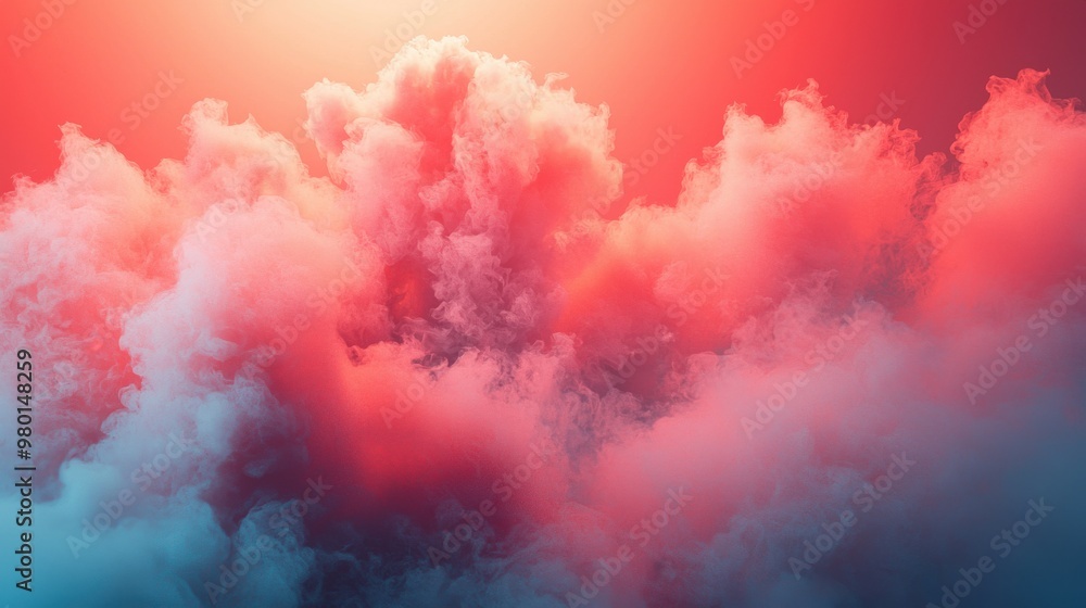 Wall mural Red smoke spreading in a cloud-like formation across the background, giving a sense of energy and motion, with bold hues and shifting shapes. 3d illustration