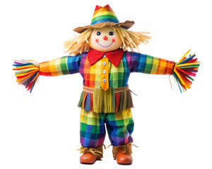 full body of ้halloween rainbow pumpkin scarecrow on transparent or white background