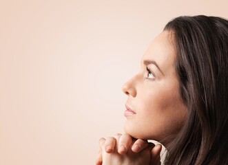 Person pray with folding hand to god faithfully believe