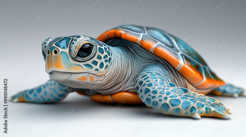 Poster a colorful, stylized turtle with intricate patterns and textures.