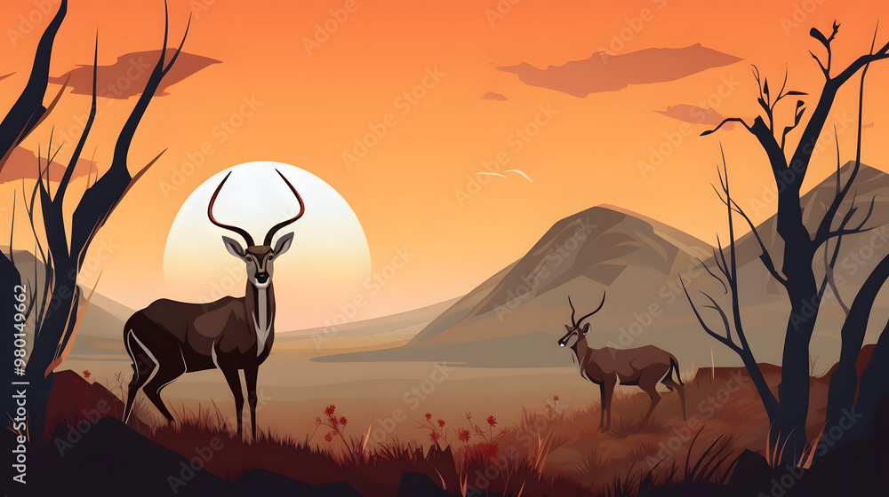 Wall mural antelope in nature illustration vector