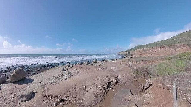 Panning Over Coast of Cabrillo National Monument in California