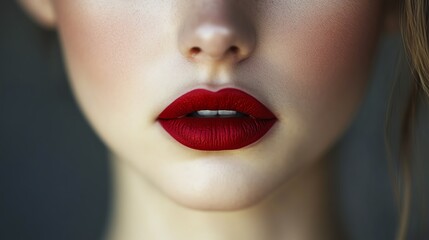 Fototapeta premium Close-up of a woman's lips with red lipstick.