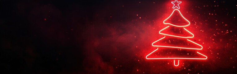 Minimalist glowing neon Christmas tree on black background