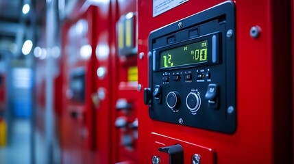 Fire alarm system control panel displaying emergency buttons and indicators in the facility control room.