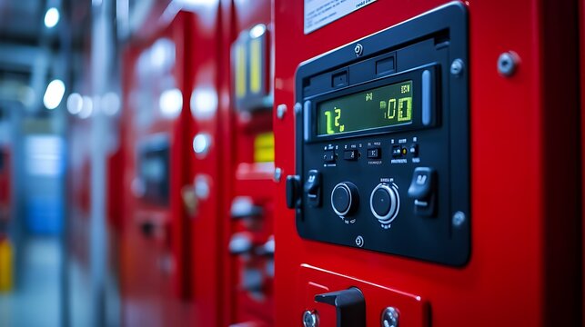 Fire alarm system control panel displaying emergency buttons and indicators in the facility control room.