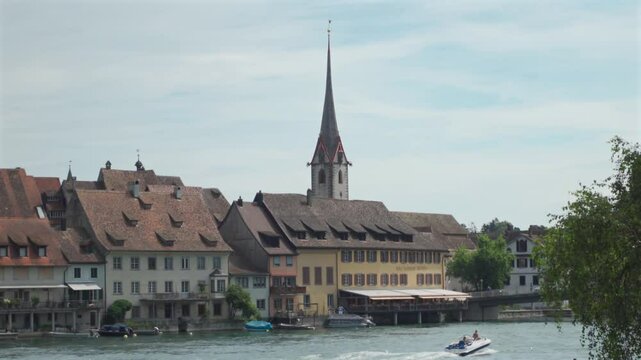 Stein am Rhein, Switzerland. Stein am Rhein ist eine Kleinstadt westlich des Bodensees im Nordosten der Schweiz. Small town west of Lake Constance in northeastern Switzerland in summer. 