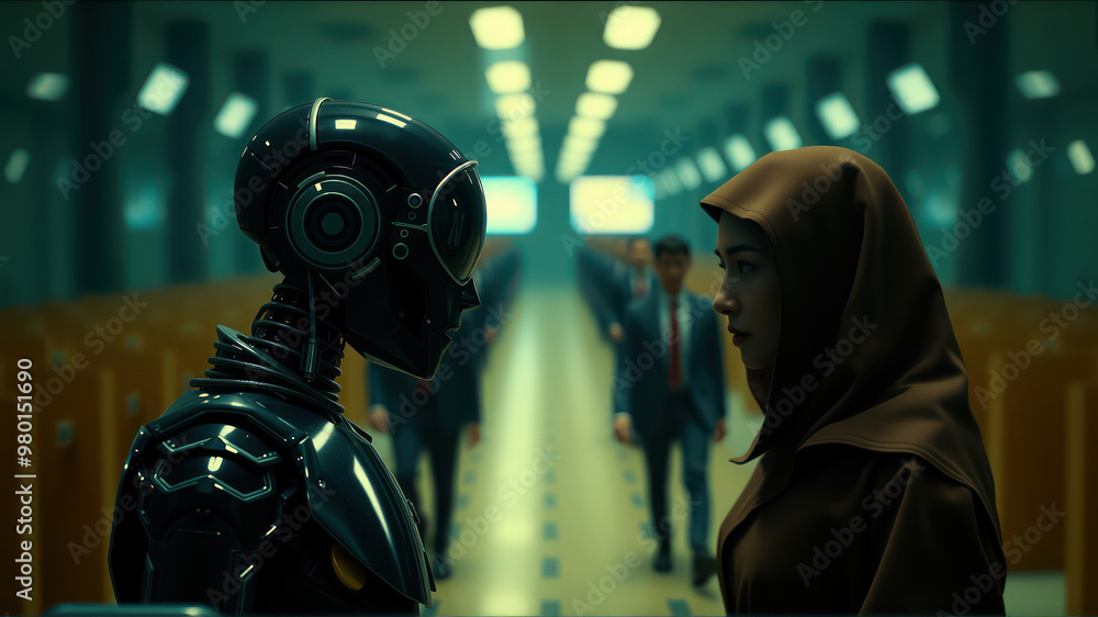 Poster encounter between android and human.