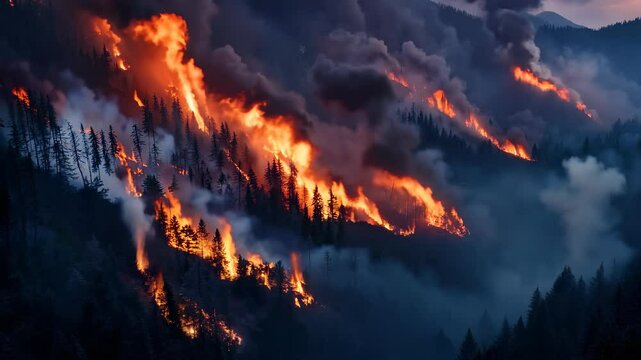 Majestic and Devastating Wildfire Raging in a Dense Forest
