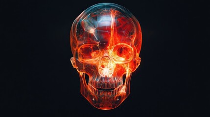 A stunning, translucent skull illuminated with vibrant colors, showcasing intricate details and a modern design against a dark background.