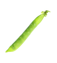 One green fresh pea pod isolated on white
