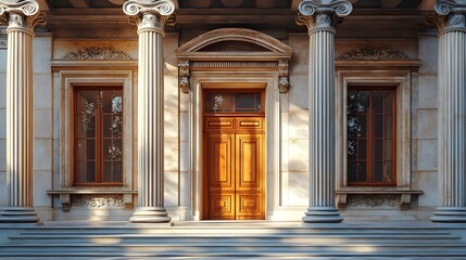 Ancient Doric columns of a Greek temple set against the clear blue sky