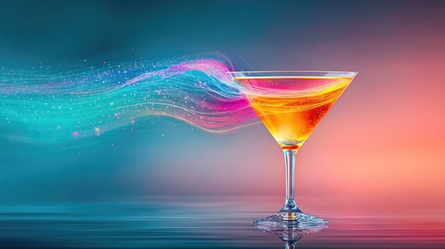 A vibrant cocktail glass with colorful splashes, perfect for evoking a festive and cheerful atmosphere in design projects.