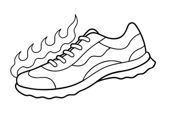 Fiery running shoes line art vector, Running Shoes silhouette vector Illustration