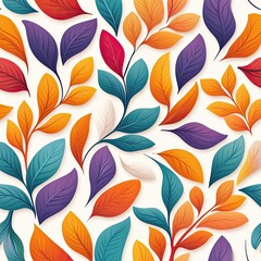 A vibrant pattern of colorful leaves showcasing a mix of orange, blue, purple, and green, perfect for nature-inspired designs.