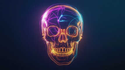 Fototapeta premium A vibrant, neon skull illustration showcasing intricate geometric patterns, perfect for artistic and scientific themes.
