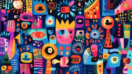 Ethereal Fusion - Abstract Cubism Art with Traditional Folk Symbols in Vivid UHD Colors