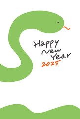 手描きのシンプルで可愛い蛇の年賀状イラスト　2025