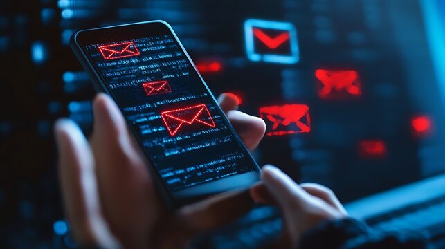 An email inbox showing a phishing attempt with suspicious links and attachments.