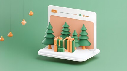 Sleek e-commerce website featuring Christmas-themed decorations with a modern design, showcasing festive products and holiday offers, ideal for online shopping during the winter season