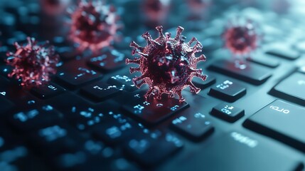3D render of a virus infiltrating a computer system, showing the spread of malware.