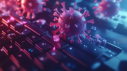 3D render of a virus infiltrating a computer system, showing the spread of malware.