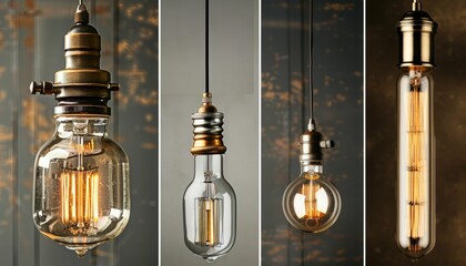 Glowing Vintage Light Bulbs with Unique Shapes and Warm Filament Illumination