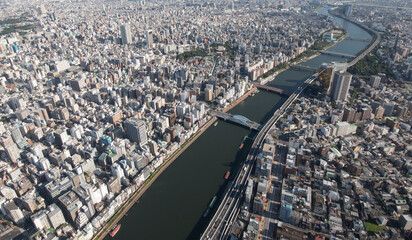 TOKYO - SEPT. 2017: Aerial view of population density in Tokyo prefecture Sept. 2017.