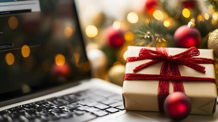 Sleek e-commerce website featuring Christmas-themed decorations with a modern design, showcasing festive products and holiday offers, ideal for online shopping during the winter season