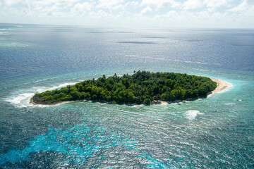 MICRONESIA - DEC. 2022: Aerial view of atoll of Micronesia, Dec. 2022.