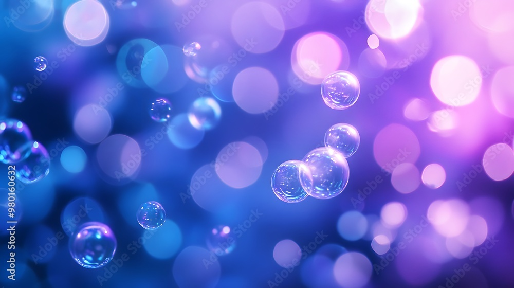 Poster abstract blurred background with soap bubbles and bokeh lights